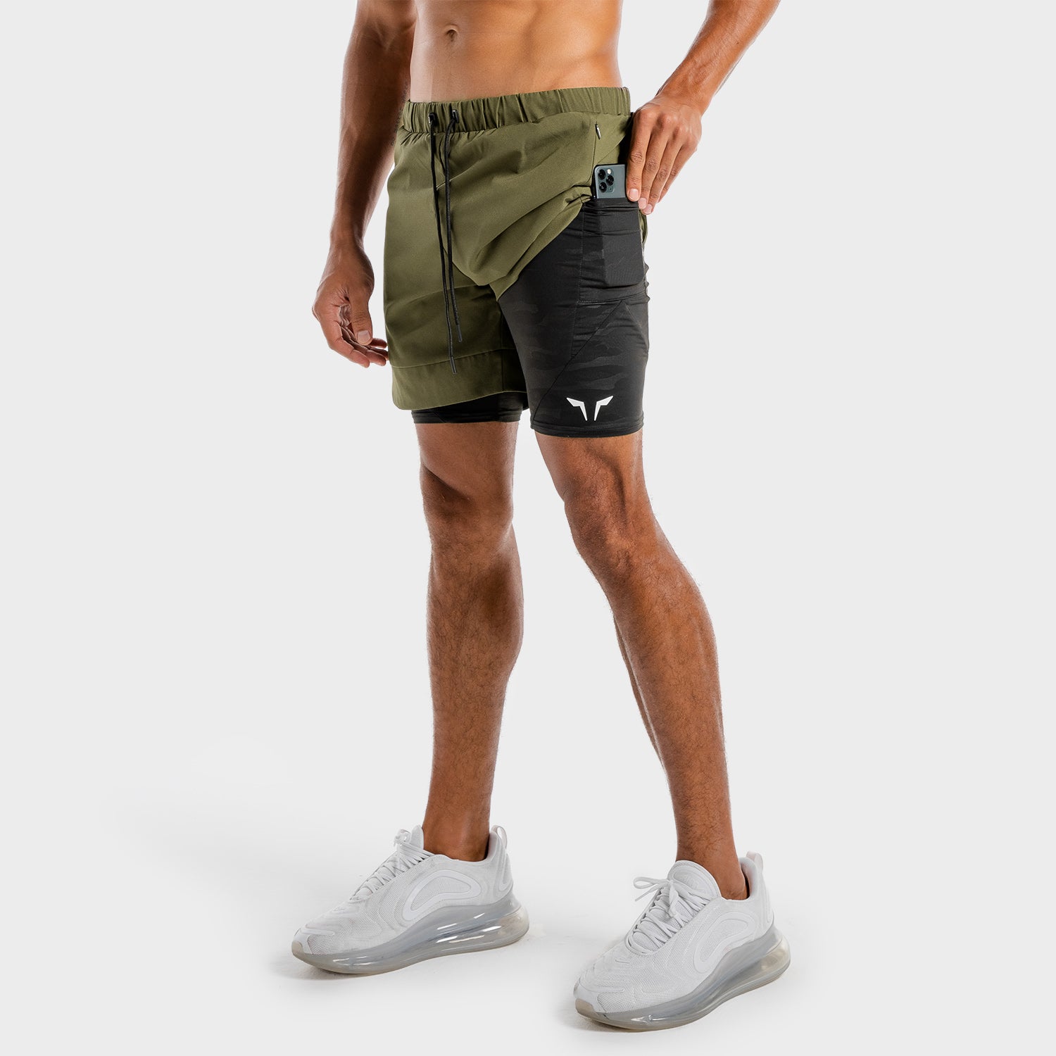 LIMITLESS 2-IN-1 SHORTS - KHAKI AND BLACK